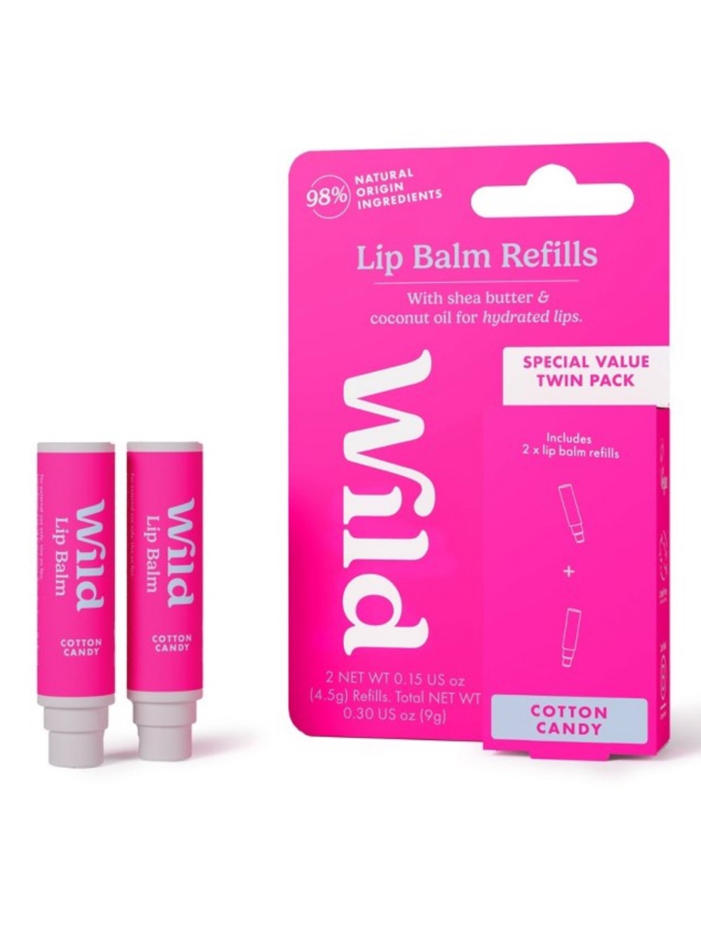 WILD 2pk Cotton Candy Lip Balm Refills, NEW